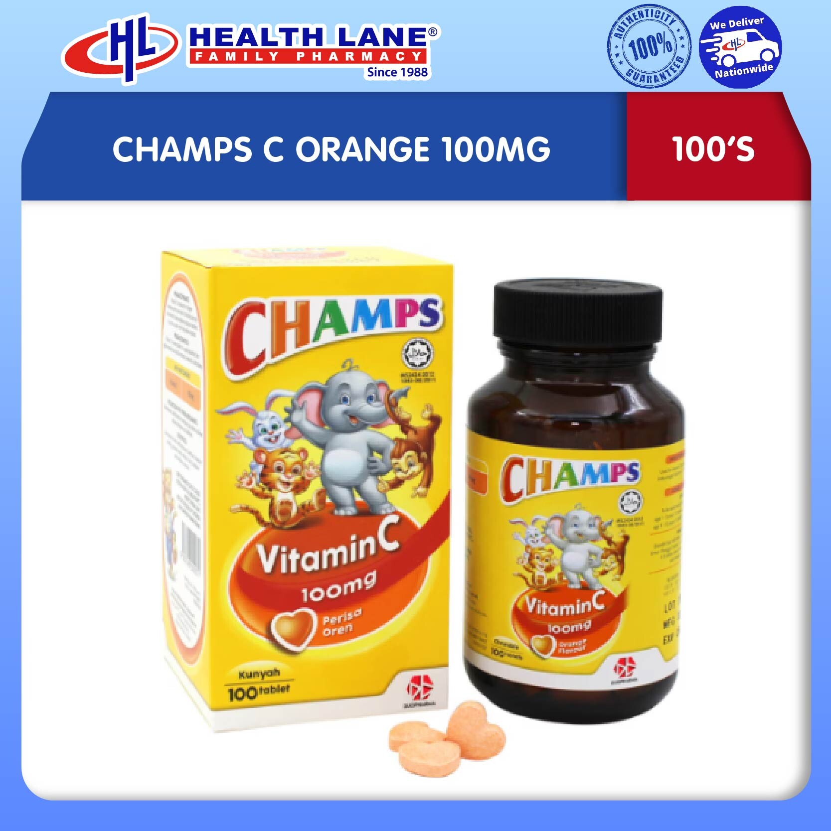 CHAMPS C ORANGE 100MG (100'S)